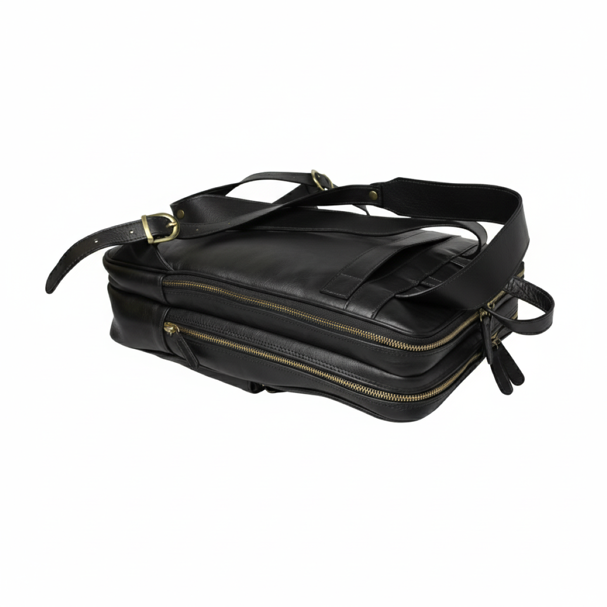 Leather backpack with trolley strap-Black-1