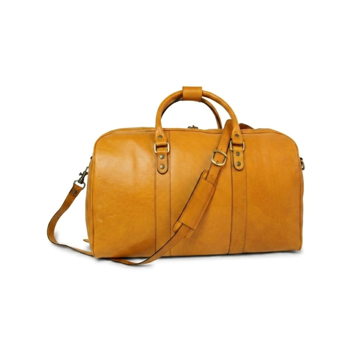 Full grain leather large travel bag - Ochre-0
