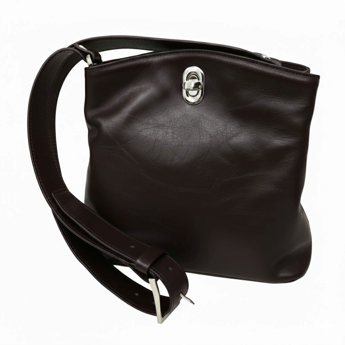 LEATHER BUCKET BAG - DARK BROWN-0
