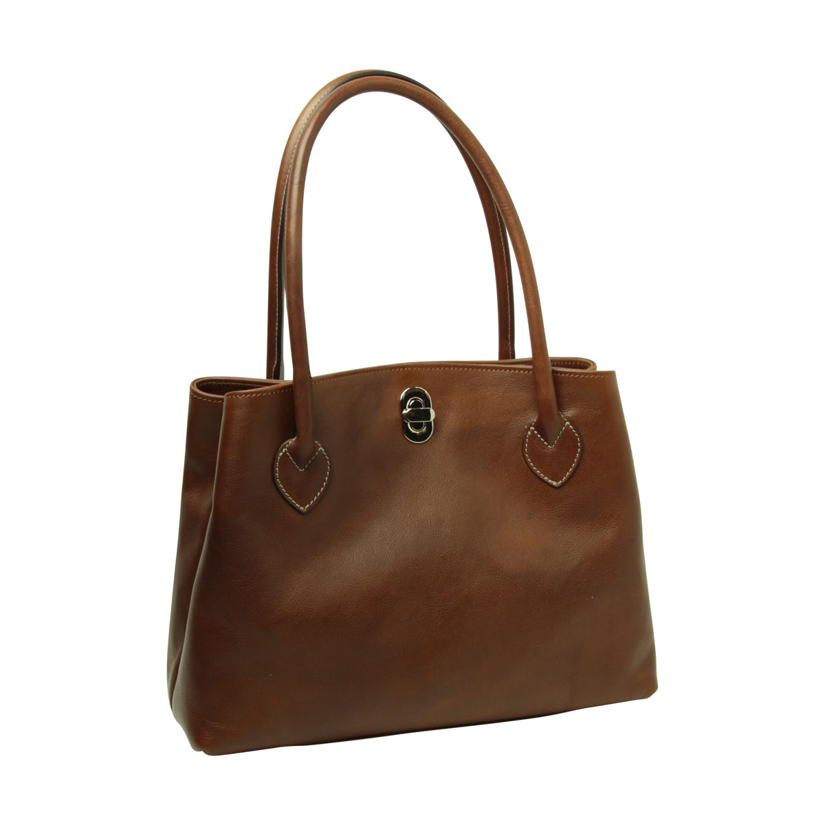 WOMAN’S TWO-HANDLE BAG IN TWO -TONE FULL-GRAIN LEATHER-CHESTNUT-0