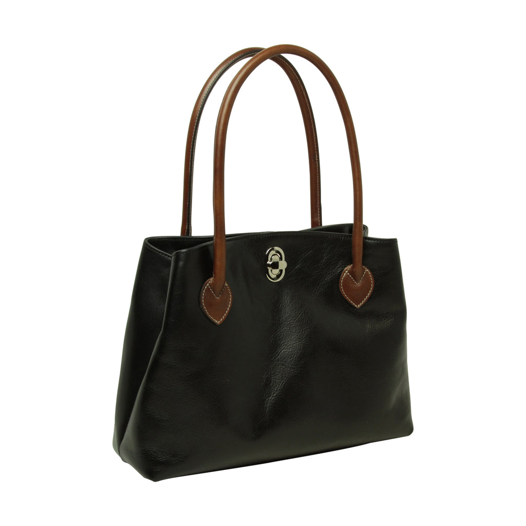 WOMAN’S TWO-HANDLE BAG IN TWO -TONE FULL-GRAIN LEATHER-BLACK-0