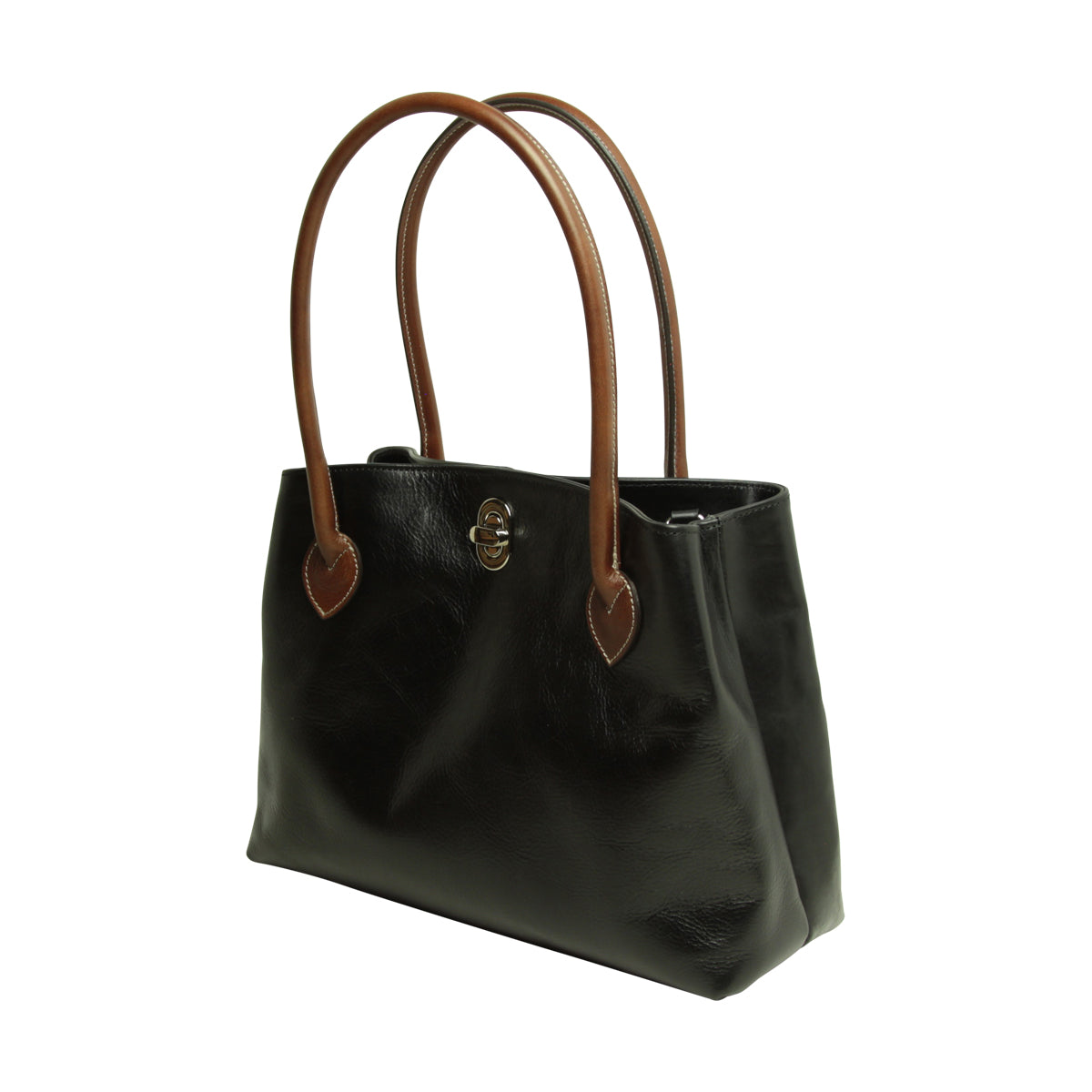 WOMAN’S TWO-HANDLE BAG IN TWO -TONE FULL-GRAIN LEATHER-BLACK-1