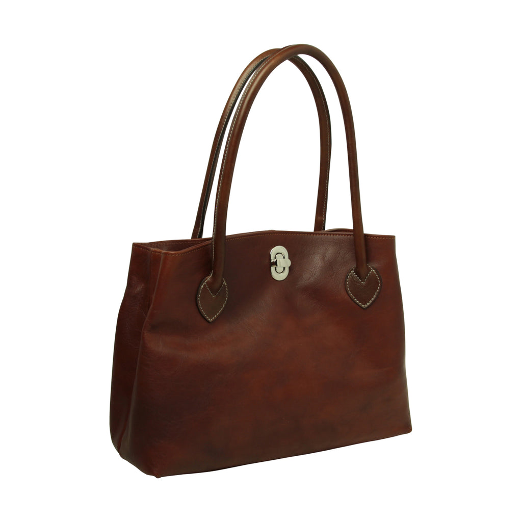 WOMAN’S TWO-HANDLE BAG IN TWO -TONE FULL-GRAIN LEATHER-MAHOGANY BROWN-0