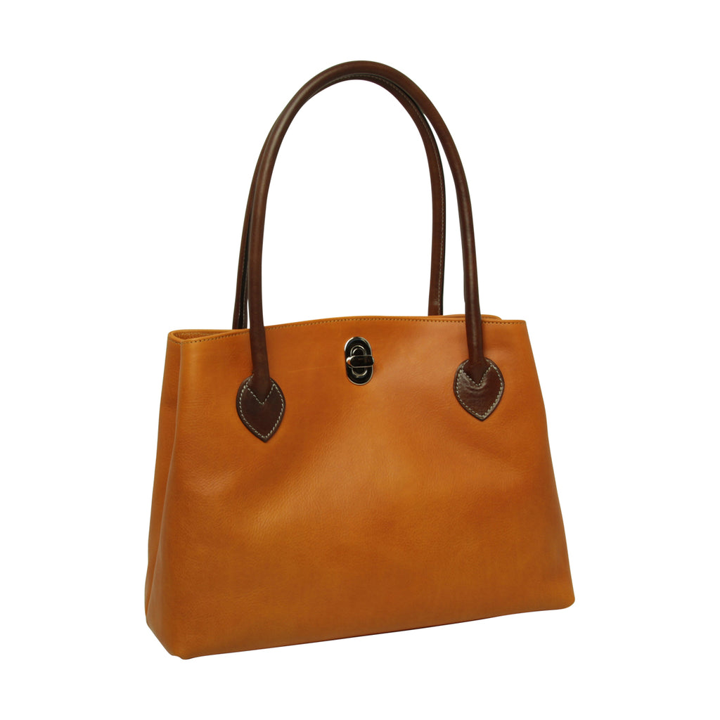WOMAN’S TWO-HANDLE BAG IN TWO -TONE FULL-GRAIN LEATHER-YELLOW OCHRE-0