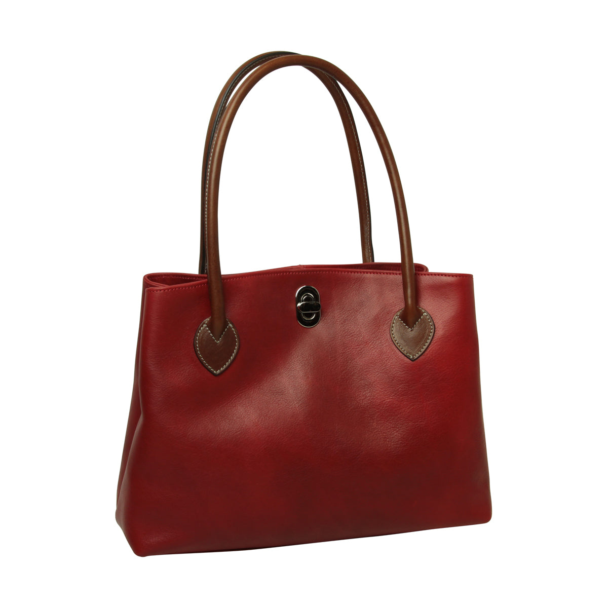 WOMAN’S TWO-HANDLE BAG IN TWO -TONE FULL-GRAIN LEATHER-RED-0