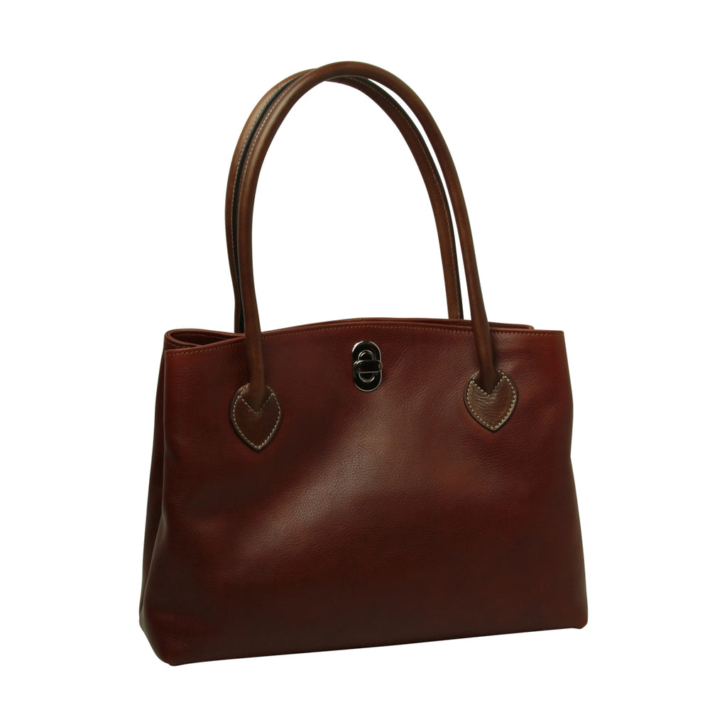 WOMAN’S TWO-HANDLE BAG IN TWO -TONE FULL-GRAIN LEATHER-TEAK-0