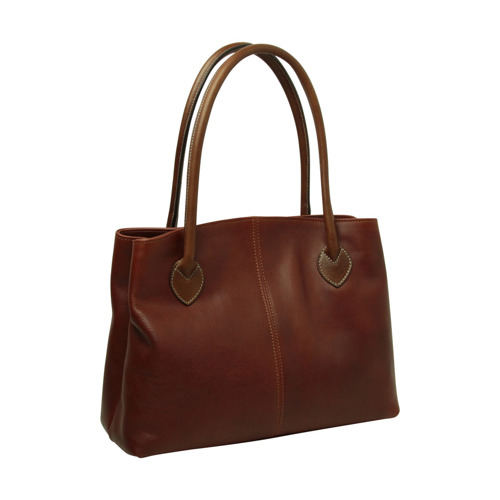 WOMAN’S TWO-HANDLE BAG IN TWO -TONE FULL-GRAIN LEATHER-TEAK-1