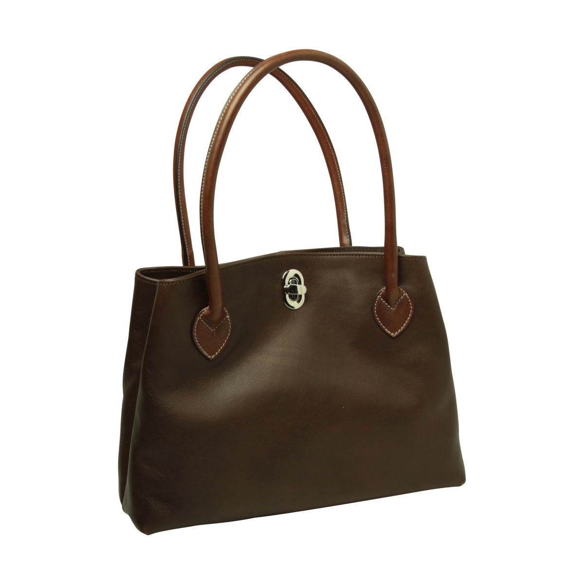 WOMAN’S TWO-HANDLE BAG IN TWO -TONE FULL-GRAIN LEATHER-DARK BROWN-0
