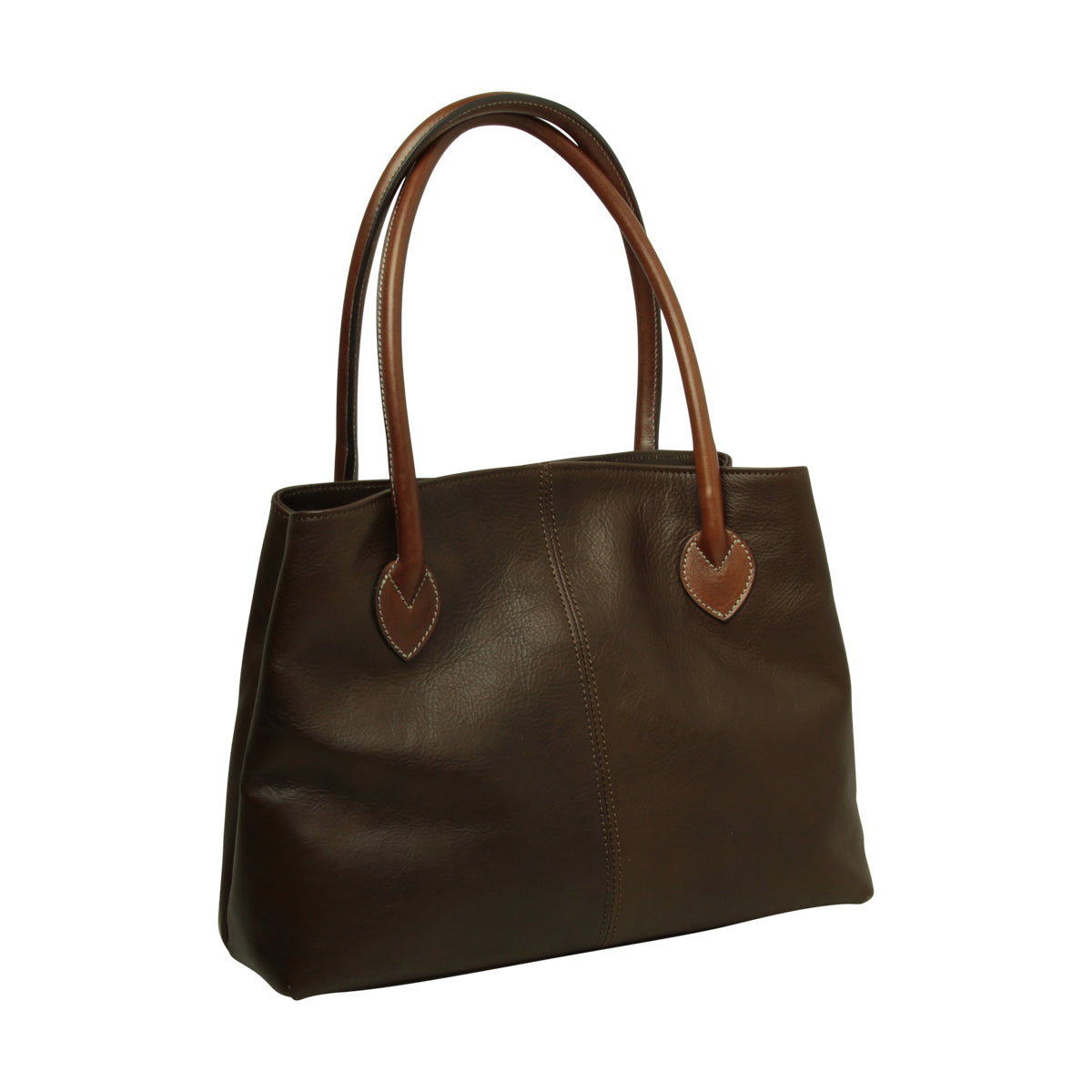WOMAN’S TWO-HANDLE BAG IN TWO -TONE FULL-GRAIN LEATHER-DARK BROWN-1