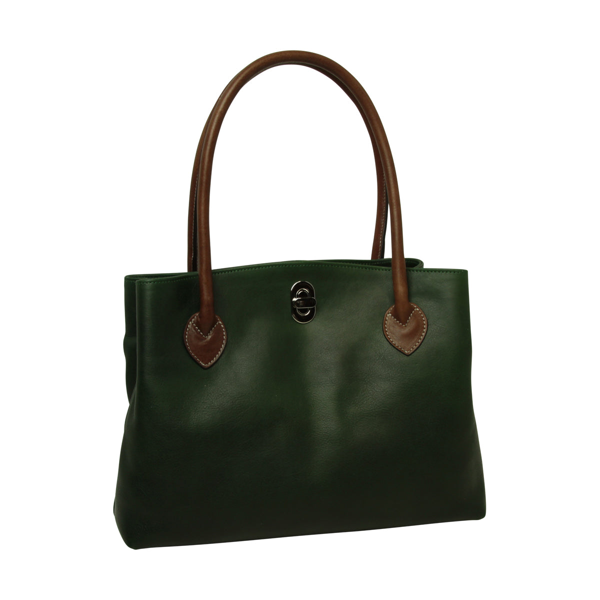 WOMAN’S TWO-HANDLE BAG IN TWO -TONE FULL-GRAIN LEATHER-GREEN-0