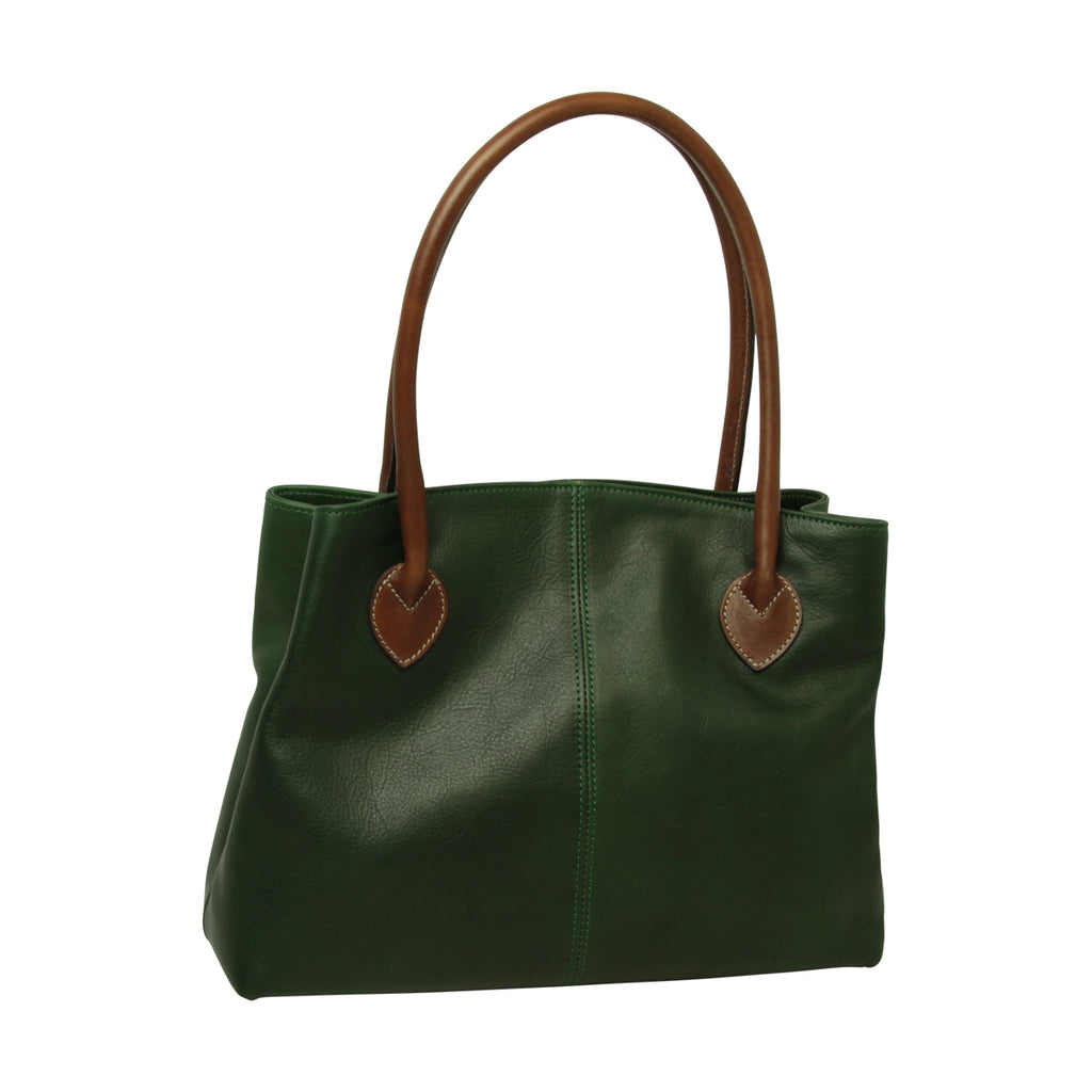 WOMAN’S TWO-HANDLE BAG IN TWO -TONE FULL-GRAIN LEATHER-GREEN-1