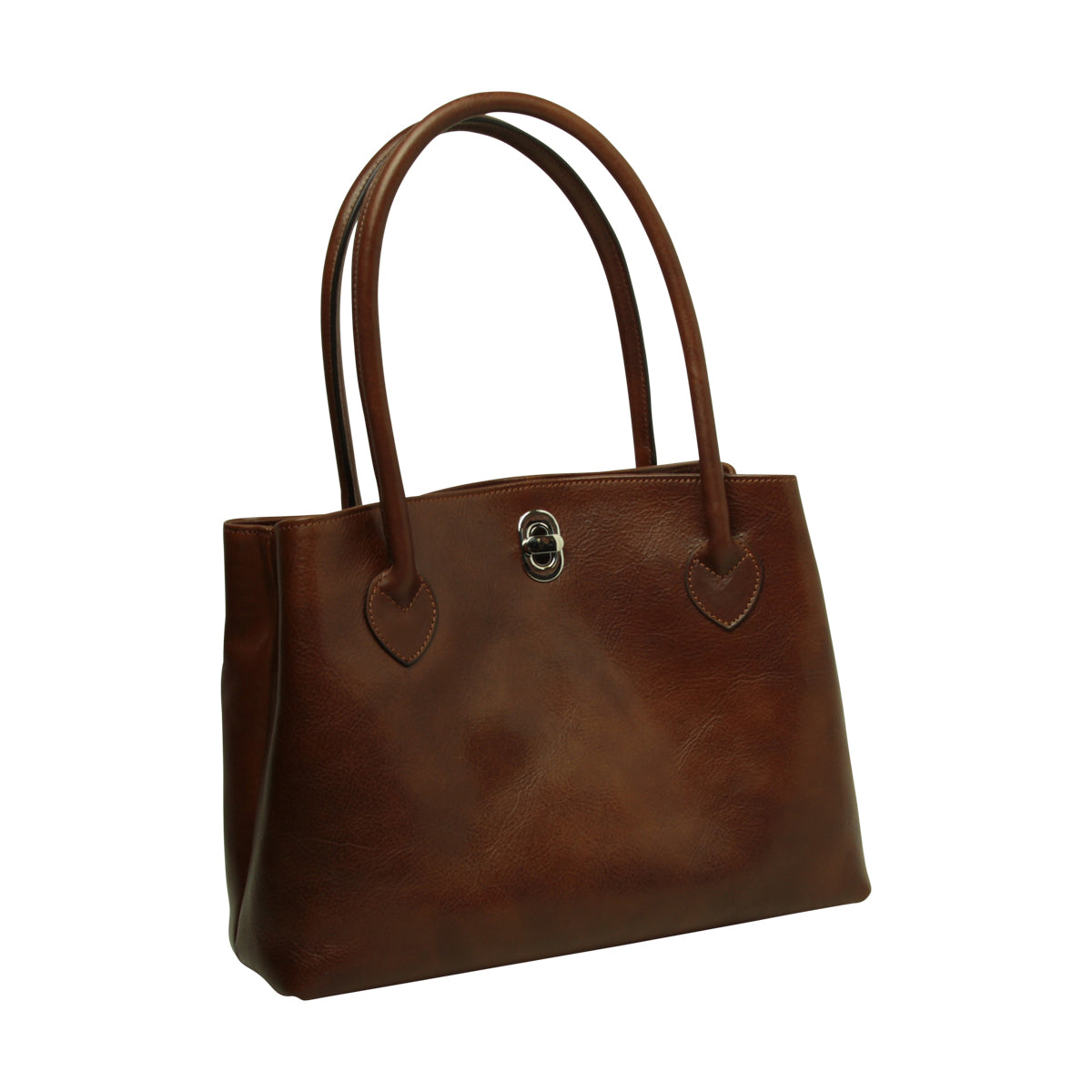 WOMEN'S BAG WITH TWO HANDLES IN FULL GRAIN LEATHER -BROWN-0