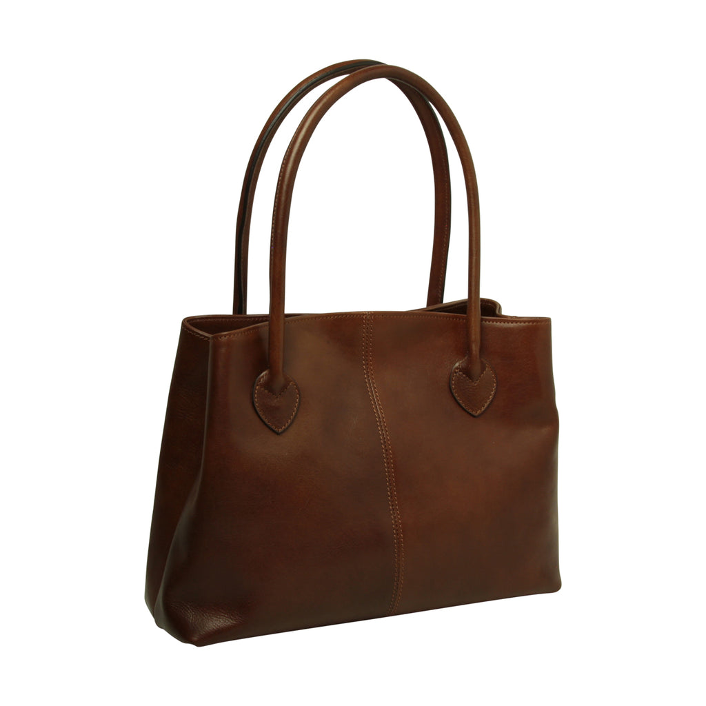 WOMEN'S BAG WITH TWO HANDLES IN FULL GRAIN LEATHER -BROWN-1