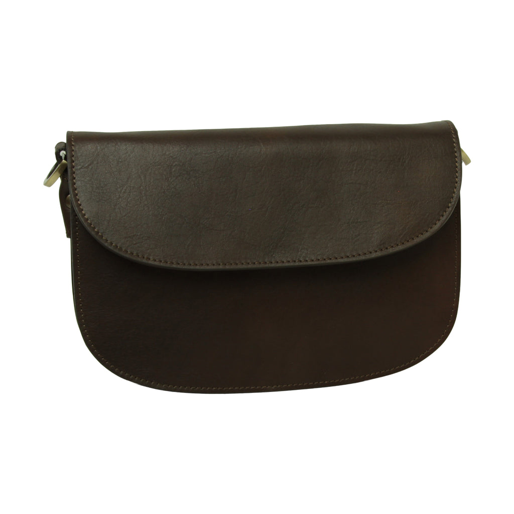 Two-sided shoulder bag in full-grain calfskin -Dark Brown-0