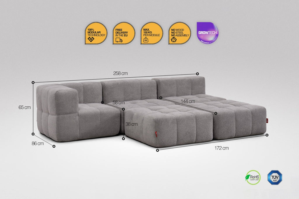 5 Teiliges Modulares Sofa – Grau-2