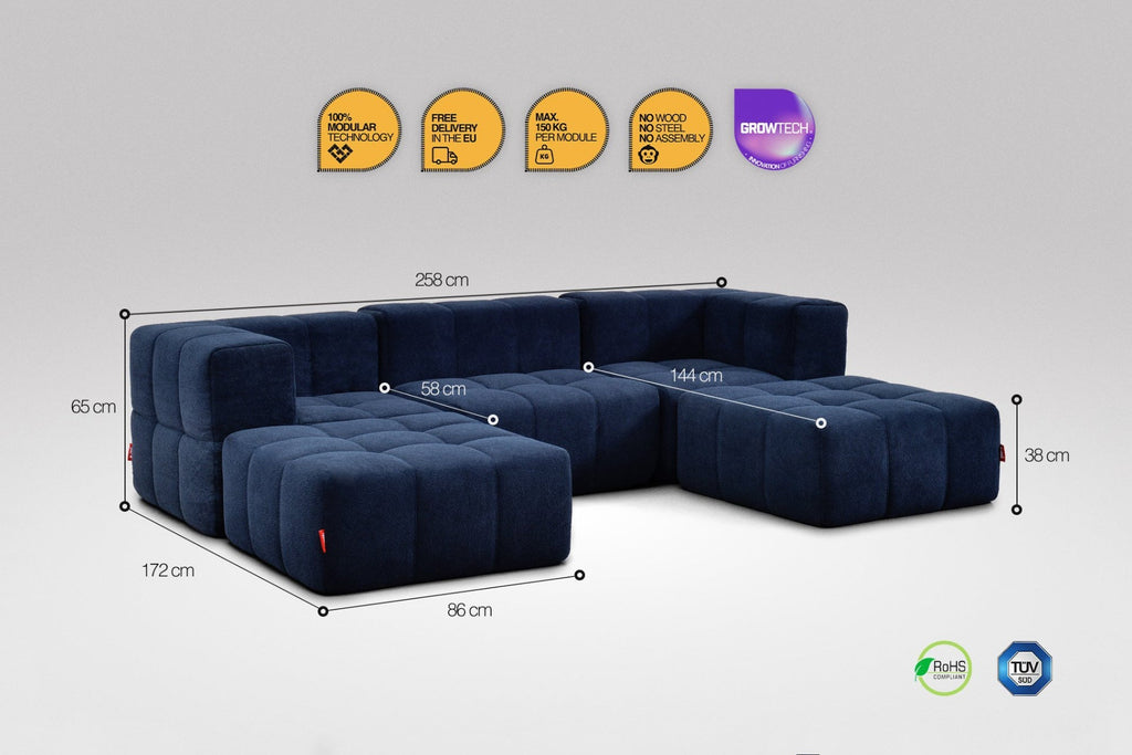 5 Teiliges Modulares Sofa – Blau-2