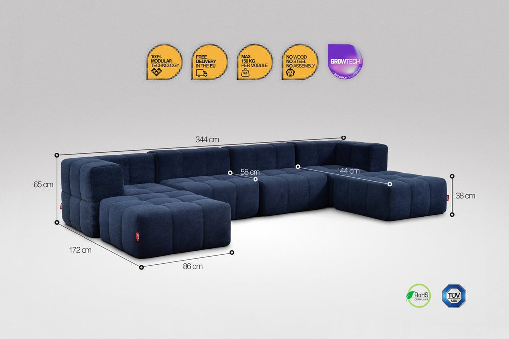 6 Teiliges Modulares Sofa – Blau-2