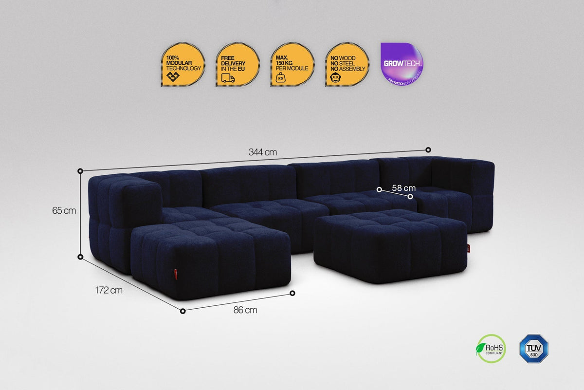 6 Teiliges Modulares Sofa – Blau-1