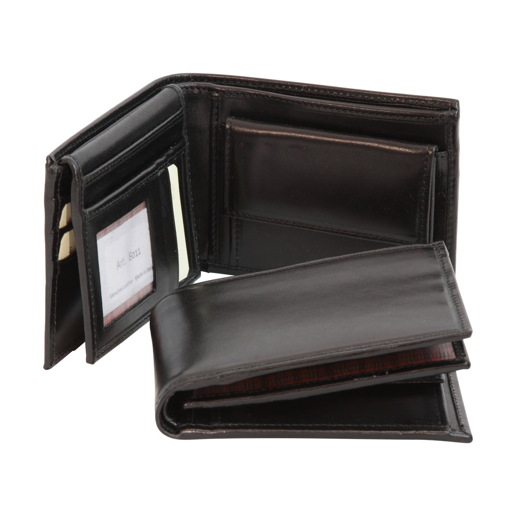 Men’s Leather Wallet with Coin Pocket in Full-Grain Leather. Black-0