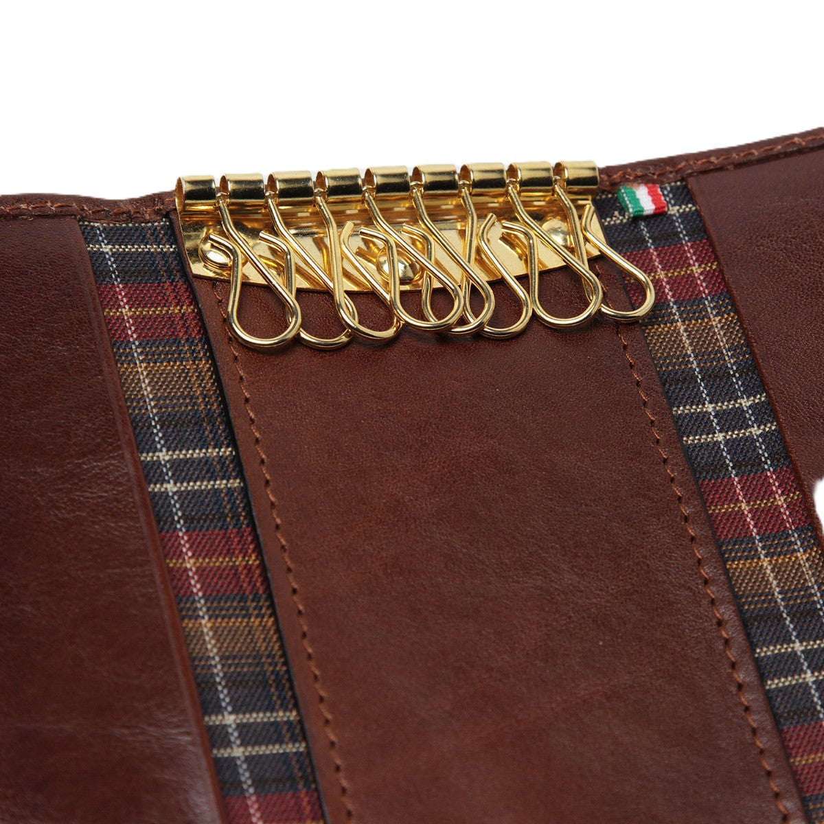 Full grain leather key ring 8 hooks - brown-1