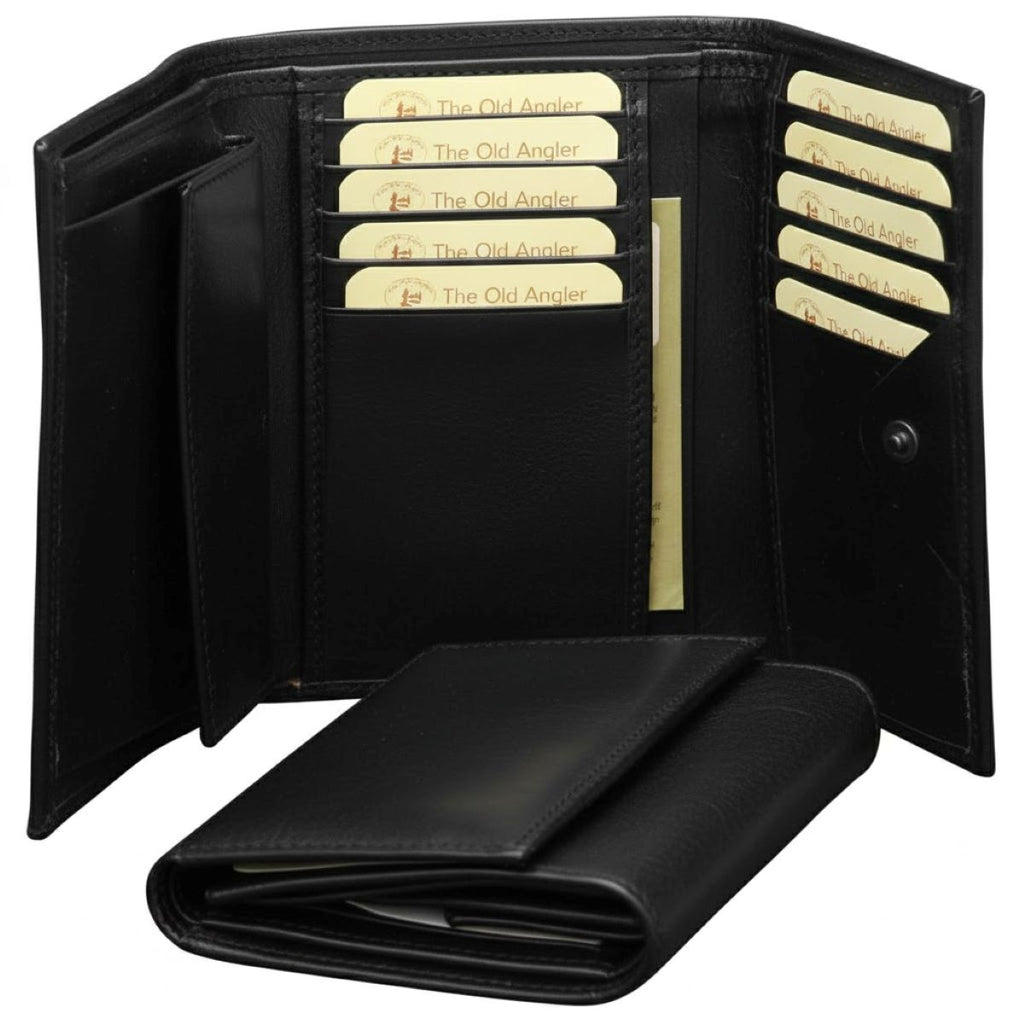 Women's Leather Trifold Wallet-Black-1
