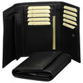 Women's Leather Trifold Wallet-Black-1