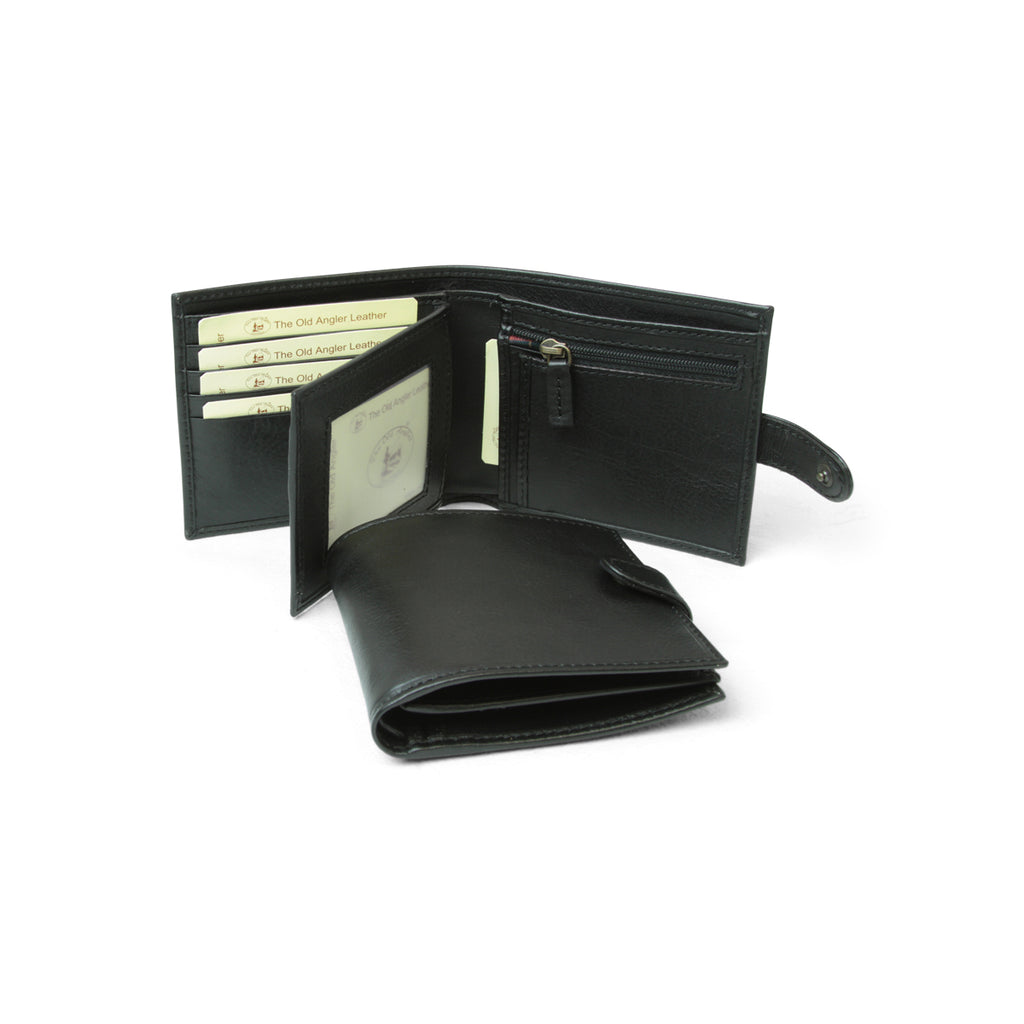 Leather wallet with snap closure - black-1