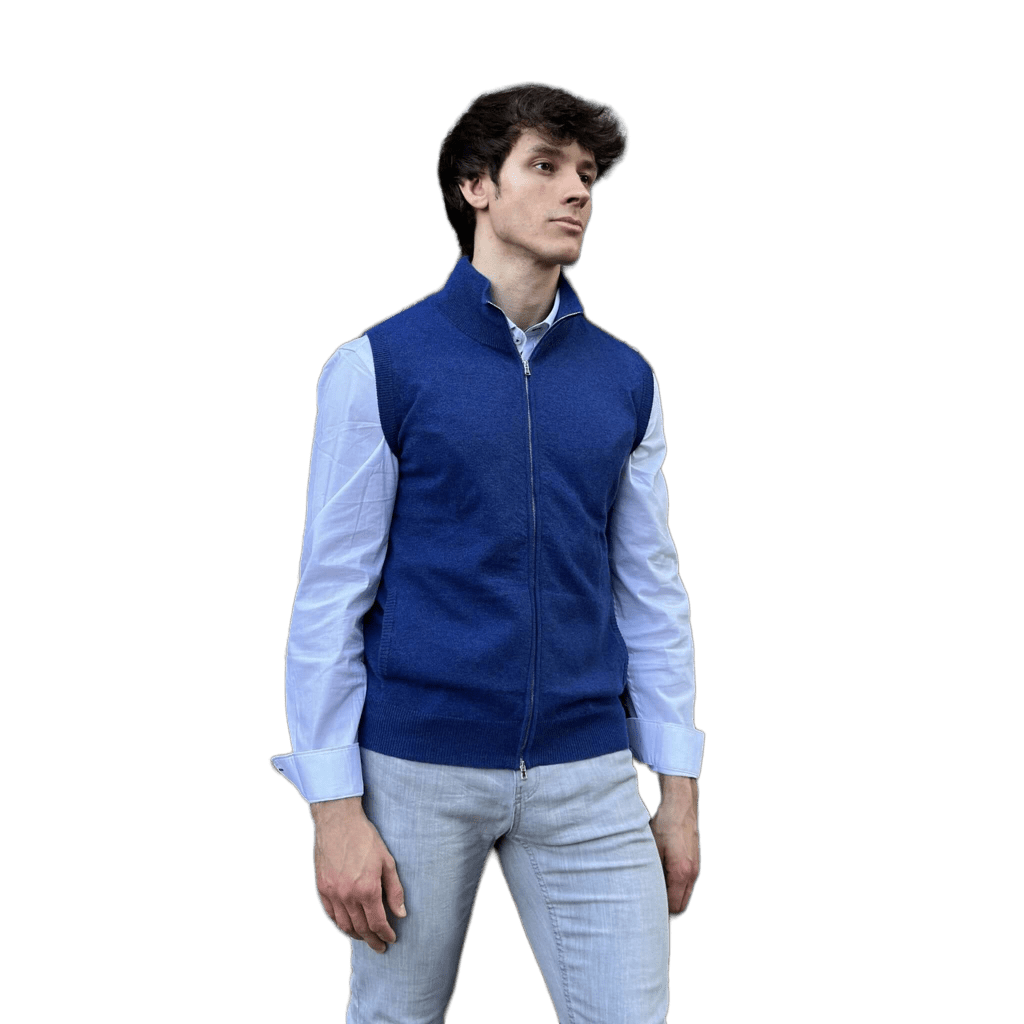 Giacca Uomo Zip puro cashmere senza maniche Shooting