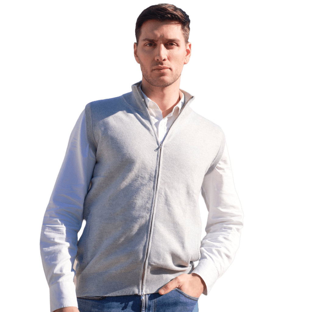 Giacca Uomo Zip puro cashmere senza maniche Shooting