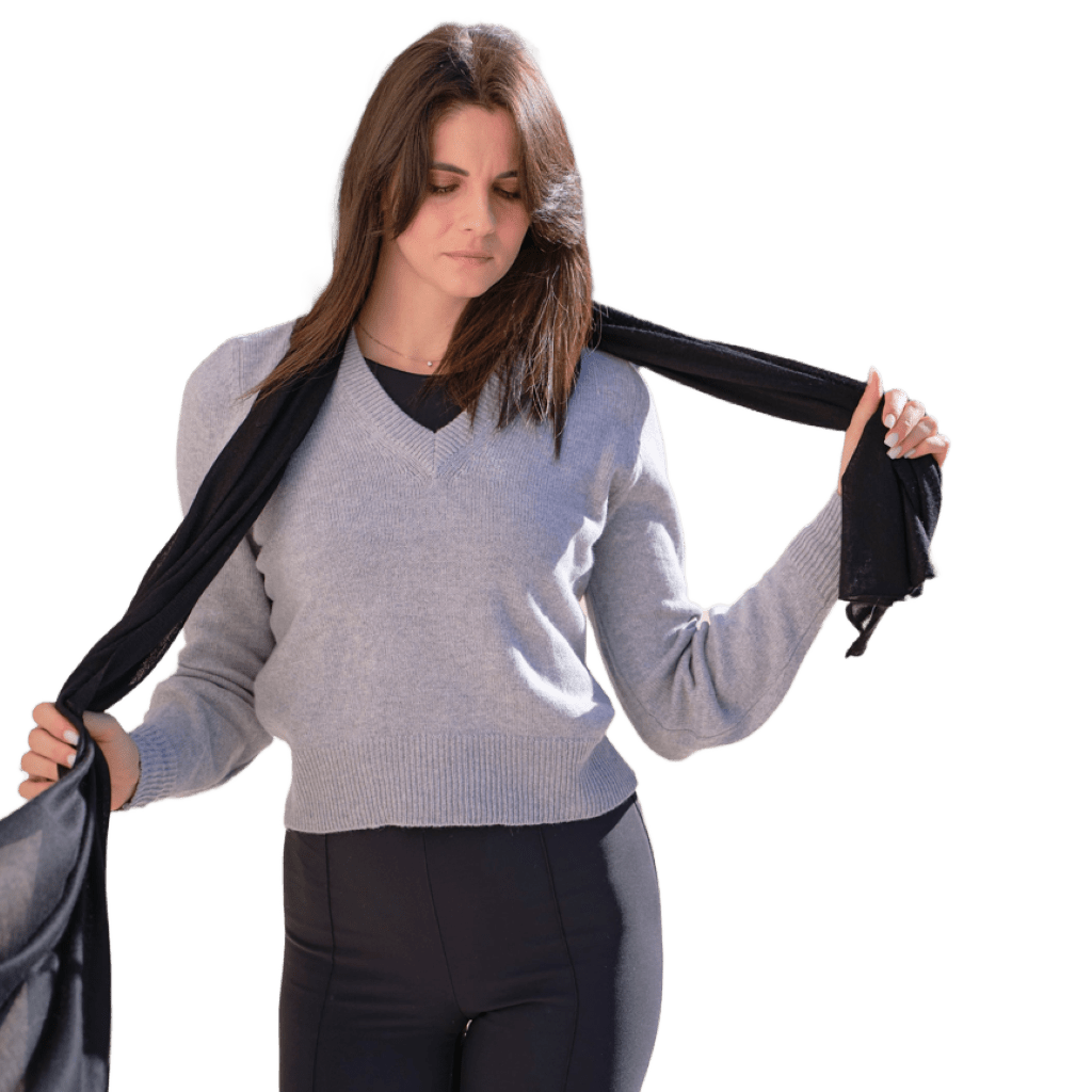 Maglia Donna Scollo a V Misto Cashmere Lana Merino e Seta