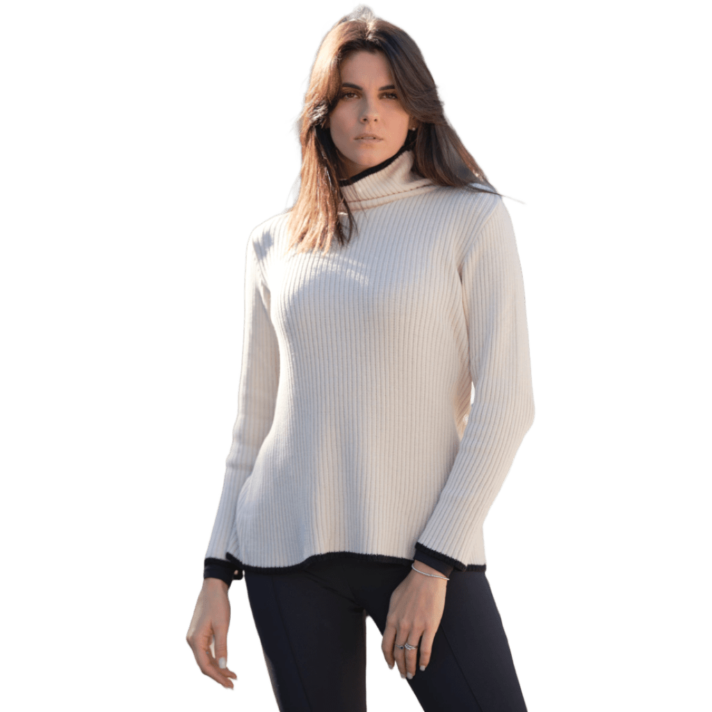 Maglia Donna a Coste Collo Alto Lana Merino Extrafine