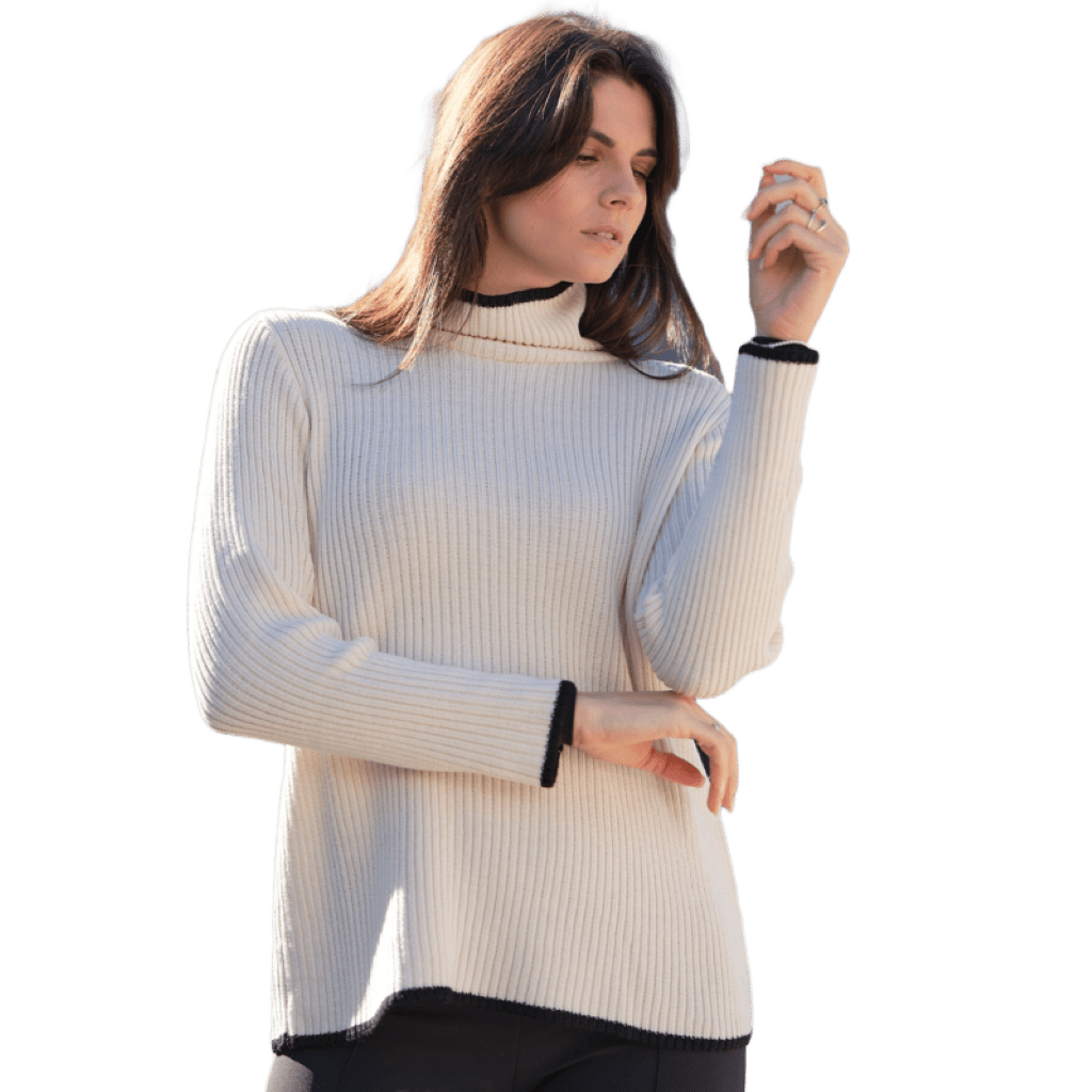 Maglia Donna a Coste Collo Alto Lana Merino Extrafine