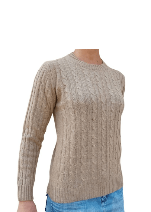 Maglia Donna a Trecce Girocollo in Cashmere Rigenerato
