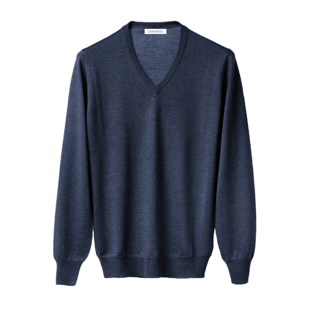 Maglia Uomo in misto Cashmere, Seta e Lana Merino Extrafine Scollo a V