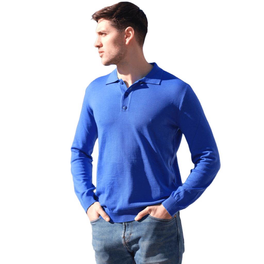 Polo uomo manica lunga in lana merino extrafine