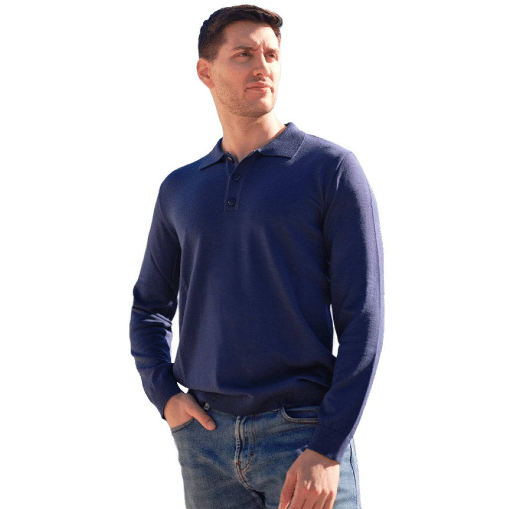 Polo uomo manica lunga in lana merino extrafine