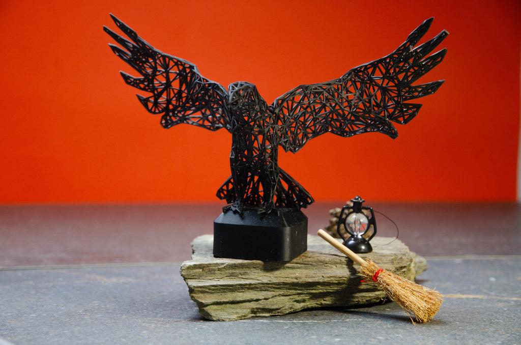 Mystical Raven Sculpture – Intricate Wired Grid Design - Open Wings for Enchanting Home Decor-2