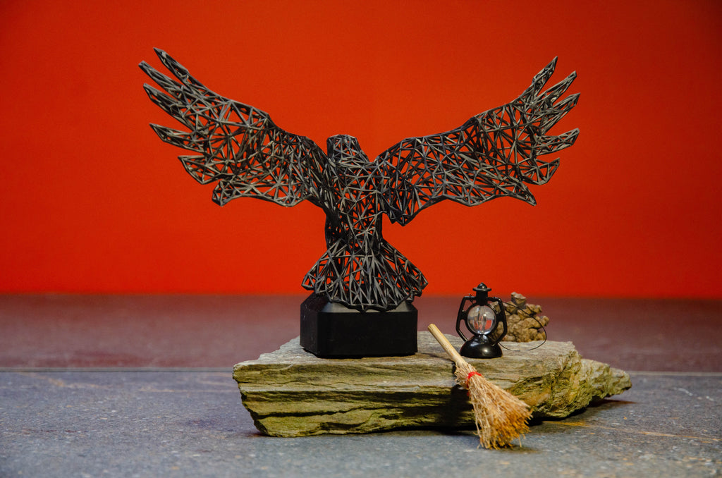 Mystical Raven Sculpture – Intricate Wired Grid Design - Open Wings for Enchanting Home Decor-4