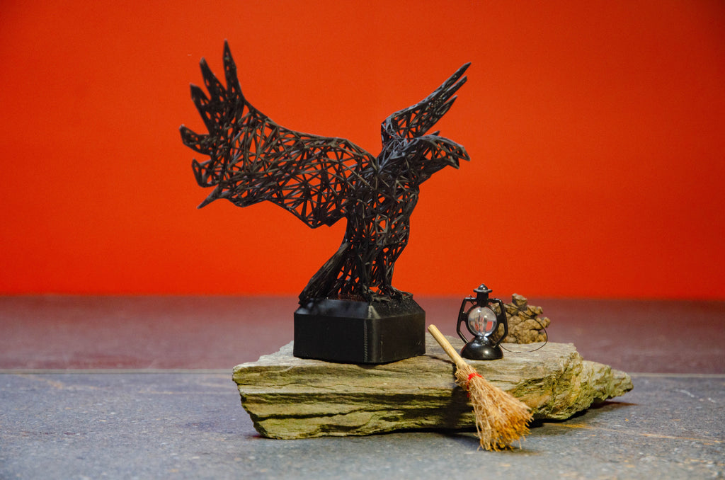 Mystical Raven Sculpture – Intricate Wired Grid Design - Open Wings for Enchanting Home Decor-3