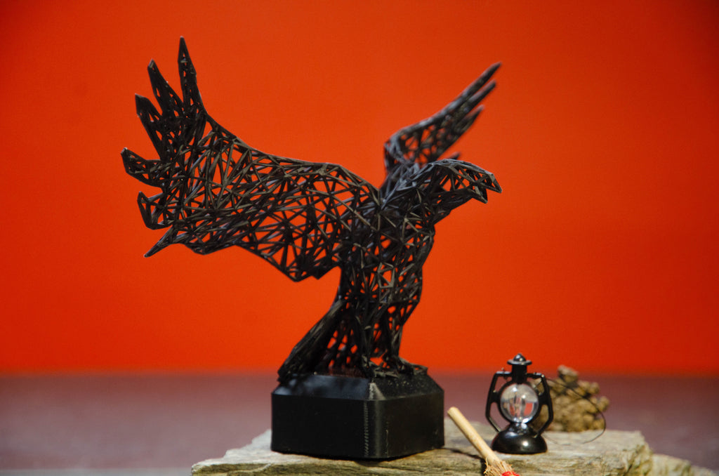 Mystical Raven Sculpture – Intricate Wired Grid Design - Open Wings for Enchanting Home Decor-1