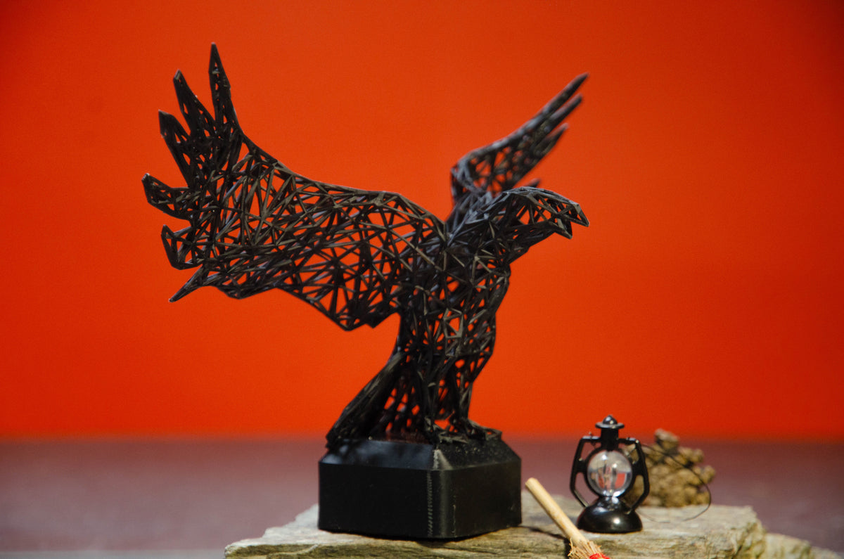 Mystical Raven Sculpture – Intricate Wired Grid Design - Open Wings for Enchanting Home Decor-1