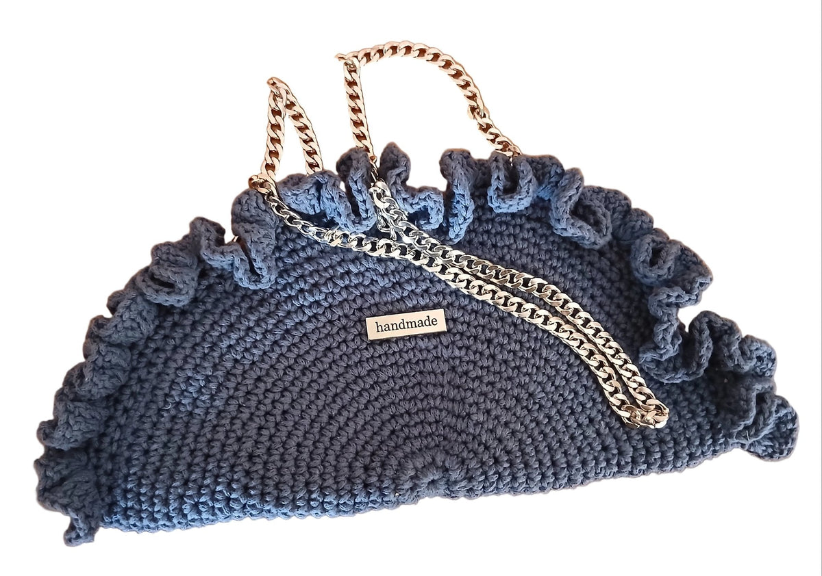 Borsa piatta semicircolare tracolla cotone riciclato-0