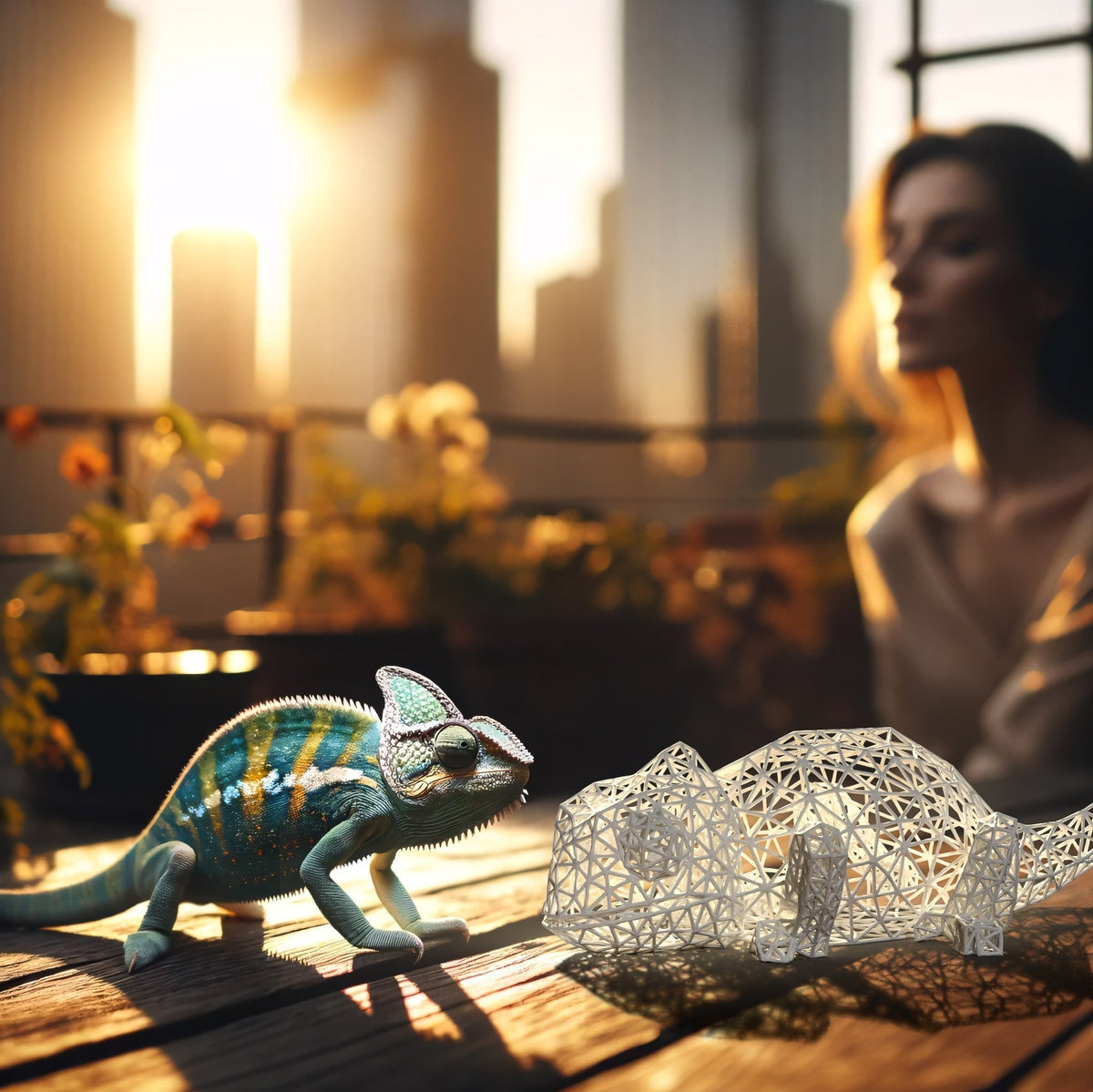 Chameleon Sculpture -  Unique 3D Grid Design-0