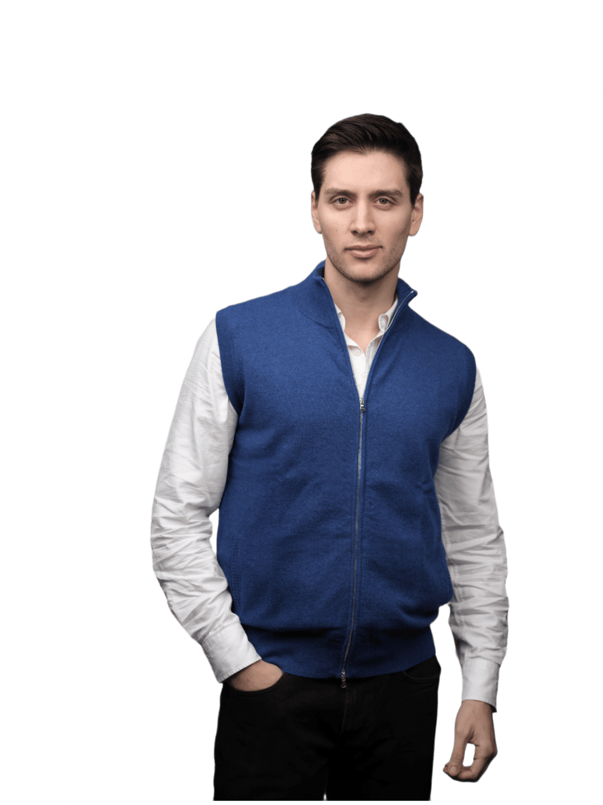 Giacca Uomo Senza Maniche 100% Cashmere con chiusura Zip