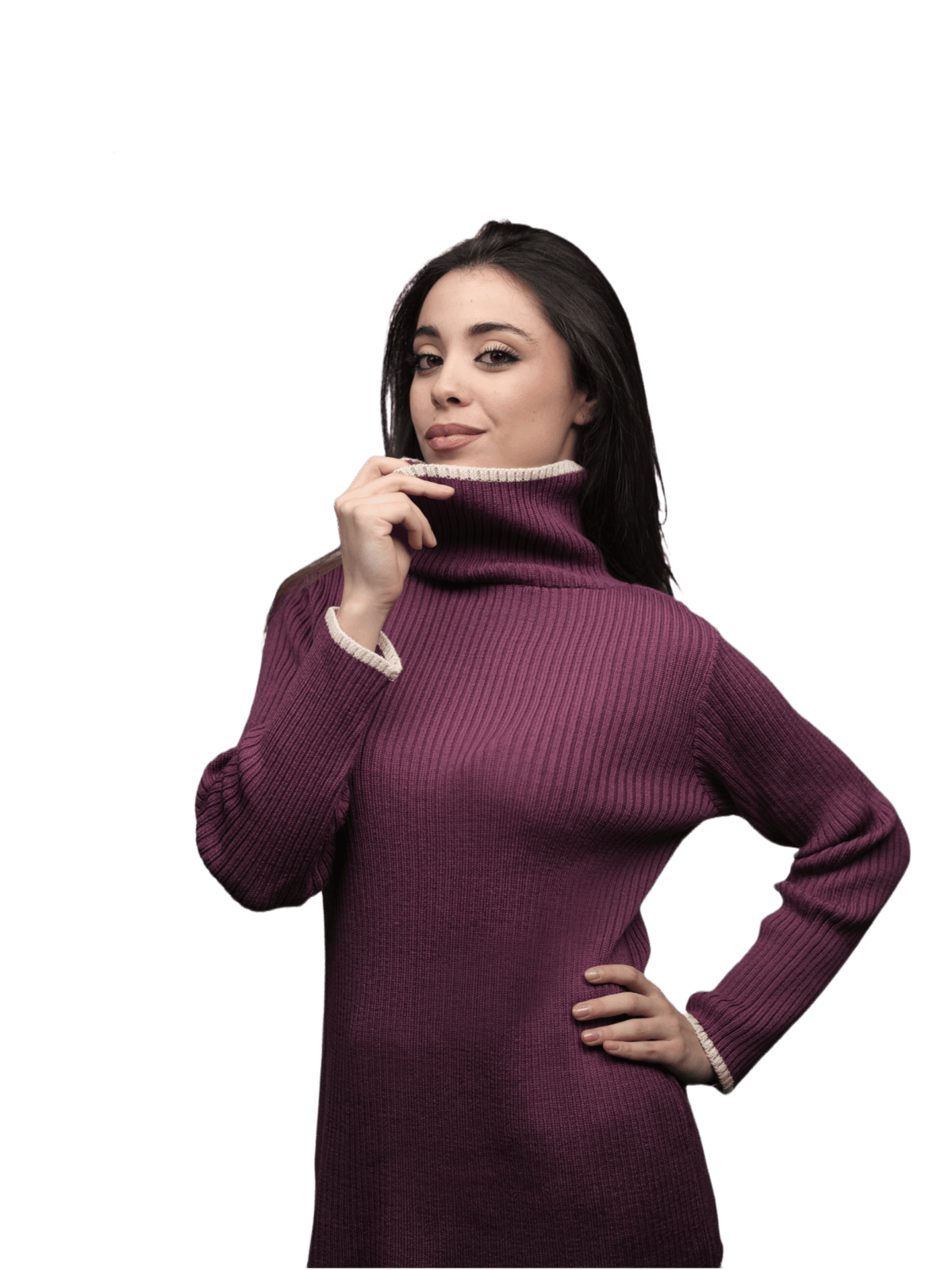 Maglia Donna a Coste Collo Alto Lana Merino Extrafine
