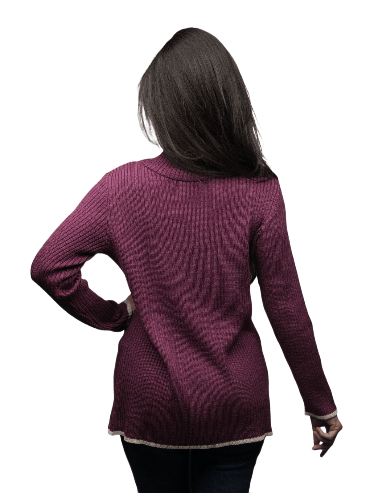 Maglia Donna a Coste Collo Alto Lana Merino Extrafine