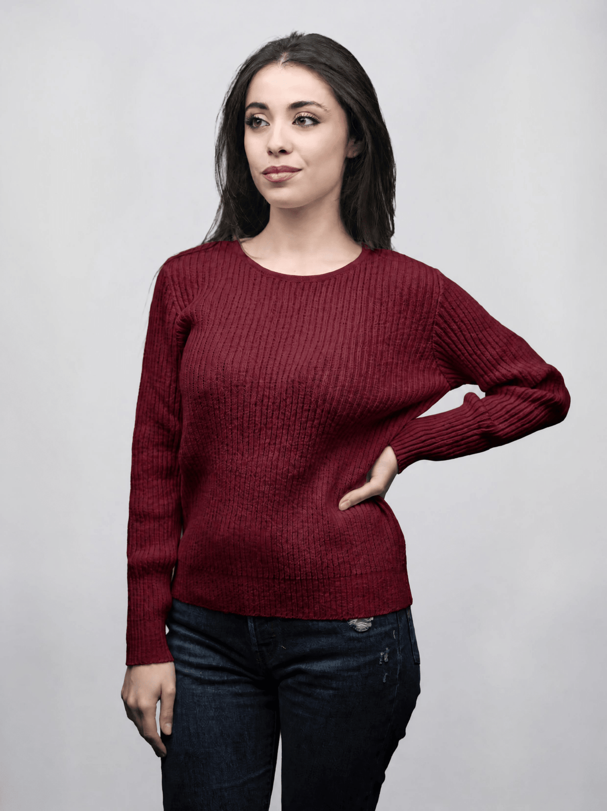 Maglia Donna a Coste Girocollo Lana Merino Filiera Corta-5