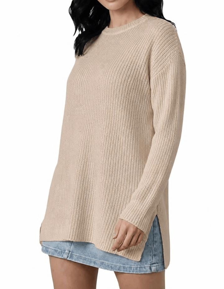 Maglia Donna Over a Coste Girocollo in Cashmere Rigenerato-1
