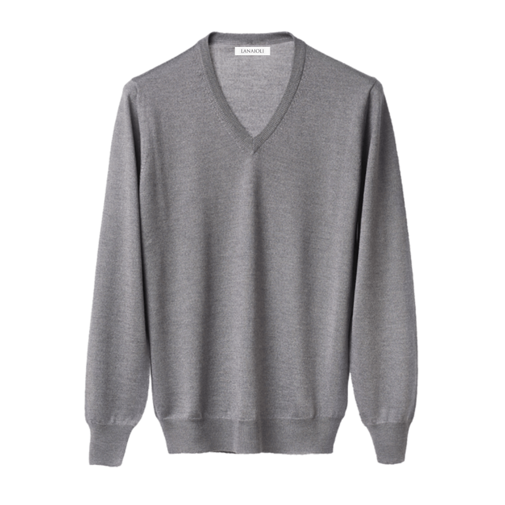 Maglia Uomo in misto Cashmere, Seta e Lana Merino Extrafine Scollo a V