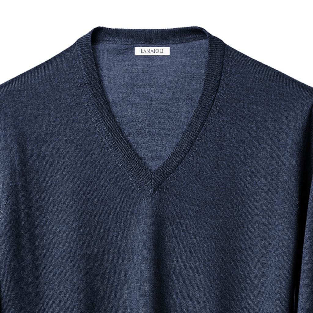 Maglia Uomo in misto Cashmere, Seta e Lana Merino Extrafine Scollo a V
